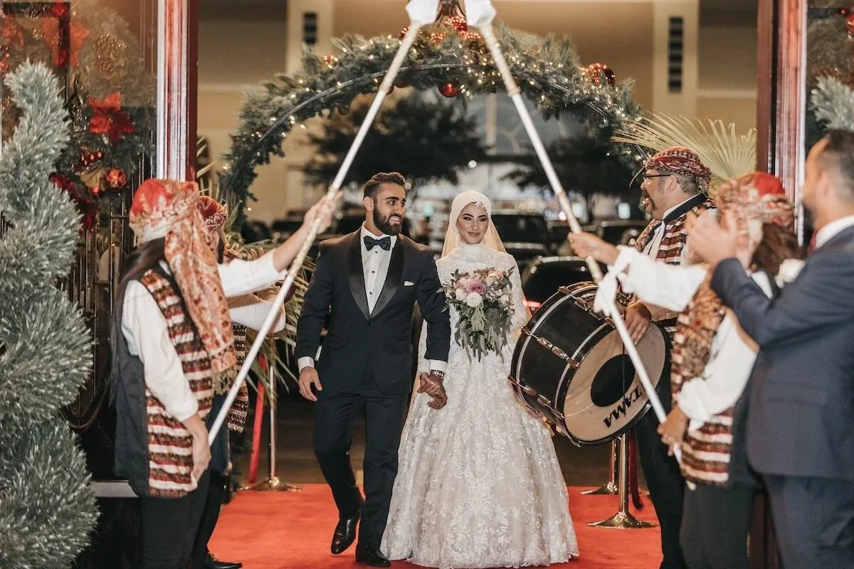 Bride and groom making a grand entrance